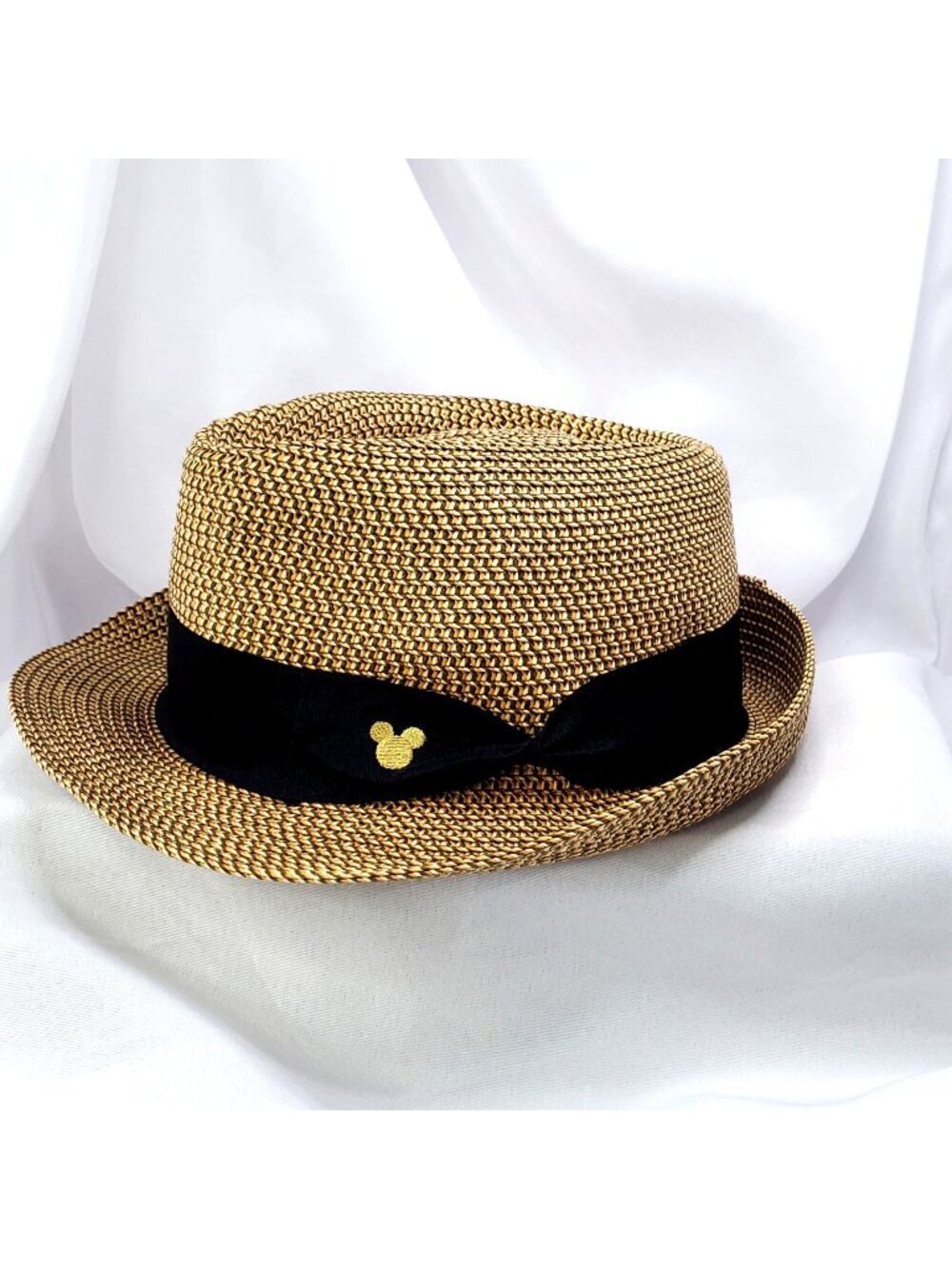 Disney Parks Mickey Mouse Straw Fedora Hat With Black Band Adult Size 57CM